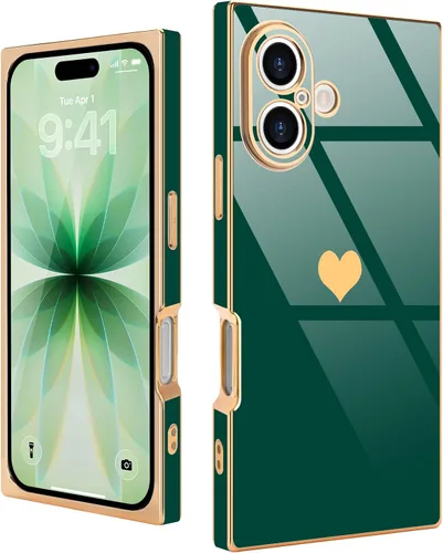 Vista 31 de Compatible con iPhone 12 Funda Rectangular Bonita Chapado Dorado Lujo Corazón de Amor Funda de Teléfono para Mujeres Niñas A Prueba de Golpes