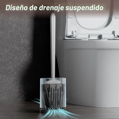 Vista 5 de Sellemer - Juego de cepillo y soporte para inodoro - Cabezal de cepillo flexible para taza de inodoro con cerdas de silicona, tamaño compacto