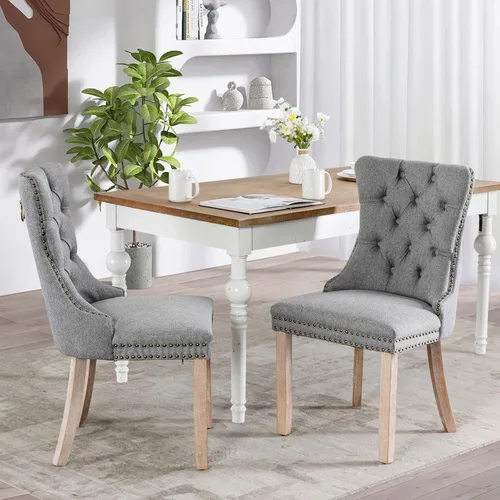 Vista 166 de SoarFlash Juego de 2 sillas de comedor de terciopelo, silla lateral de respaldo alto, silla lateral moderna tapizada de alta gama con botones Beige