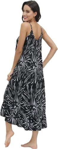 Vista 5 de BUENOS NINOS - Vestido largo estilo bohemio, estampado floral y cuello en V para mujer, vestido de estilo étnico con tirantes delgados ajustables