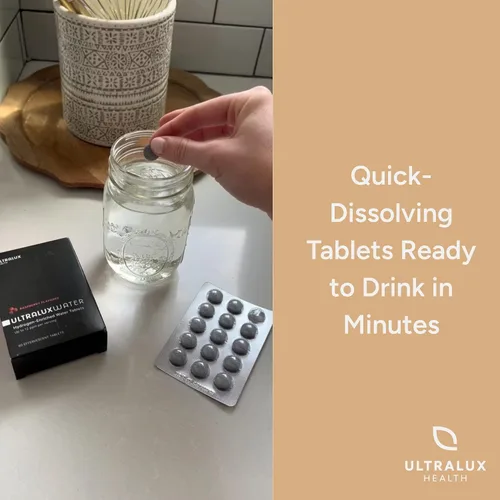 Vista 6 de UltraLux Health Tabletas de agua de hidrógeno, sabor frambuesa, 60 unidades, apoyo de energía y enfoque, hasta 12 partes por millón (ppm)