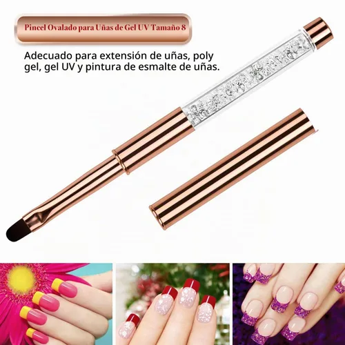 Vista 4 de 1 unids Oval UV Gel Nail Brush Rhinestone Mango Profesional Nail Art Herramientas Tamaño 8 Oro Rosa