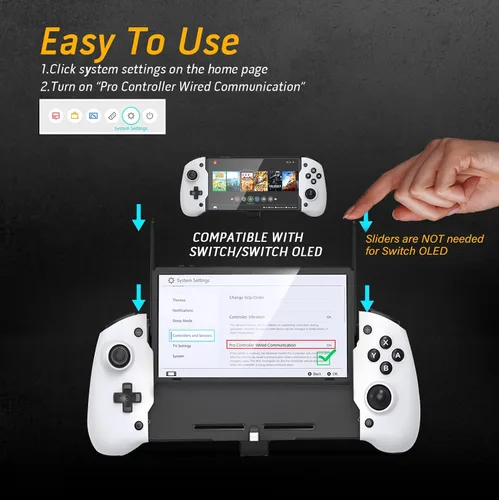 Vista 2 de Mango ergonómico para Nintendo SwitchSwitch OLED para modo de mano con giroscopio de 6 ejes mapeo de botón trasero vibración carga rápida PD