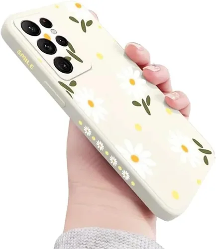 Vista 9 de Funda compatible con Galaxy S21 Ultra con bonito patrón de margaritas, protección de lente de cámara, a prueba de golpes, TPU parachoques de Negro