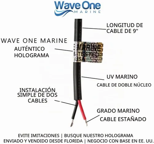 Vista 4 de Wave One Marine Luz LED de dos colores para barco, esparcidor de cubierta con haz de inundación, hardware y soporte de acero inoxidable IP68