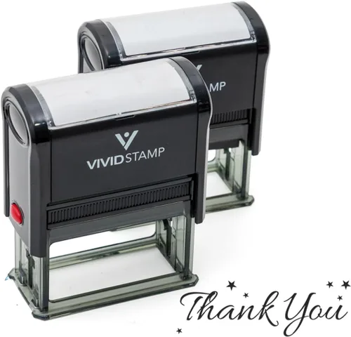 Vista 12 de Sello de goma autoentintado Thank You w/Stars (tinta negra) - Mediano
