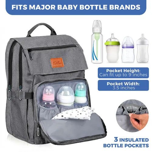 Vista 5 de PILLANI - Mochila grande para llevar pañales de bebé, para viajar, cambiador incluido, producto esencial para recién nacidos, artículos para mamá