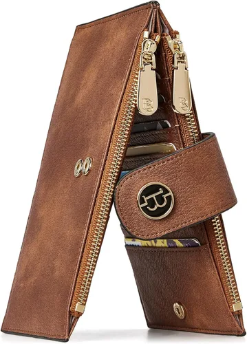 Vista 10 de BOSTANTEN - Carteras de cuero para mujer grandes con bloqueo RFID, billetera delgada de dos pliegues con bolsillo con cremallera, Grande, Minimalista