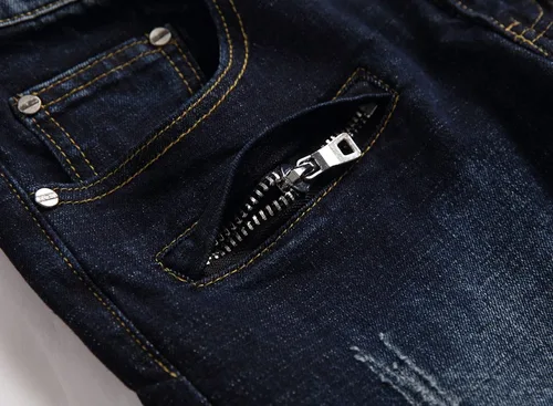 Vista 5 de RXXKKK Jeans clásicos de motociclista con cremallera y ajuste regular para hombre