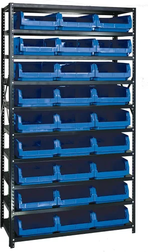 Vista 625 de Quantum QSBU-245BK Heavy Duty Shelving Unit with (7) Shelves and (24) QUS245 Black Bins for Garage Warehouse Storage Distribution 400 lb Load