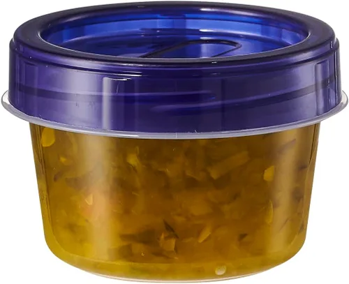 Vista 9 de PLASTICPRO Paquete de 6 Recipientes de Almacenamiento de Alimentos con Tapa Giratoria con Tapa Azul Atornillable - Recipientes Reutilizables de 4 oz