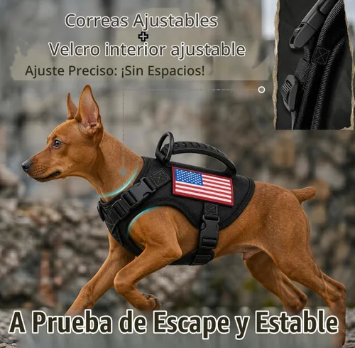 Vista 3 de Arnés táctico para perro pequeño, a prueba de escapes, chaleco militar para perro con mango vertical, arnés ajustable XS para cachorros con Negro