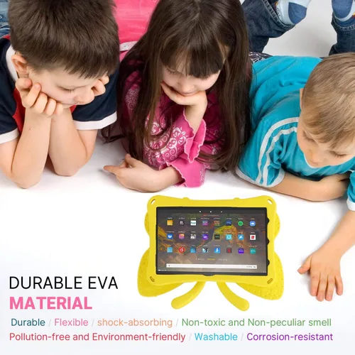 Vista 42 de FW Fire 7 - Funda para tablet para niños, Amazon Fire 7 2022, funda de mariposa con luz de atril, EVA, protección contra caídas, resistente, a