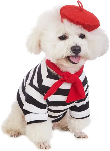 Vista 2 de Disfraz de artista para perro con divertido sombrero, ropa para mascotas, camisas para perros pequeños, camiseta de verano para cachorros (XS) negro