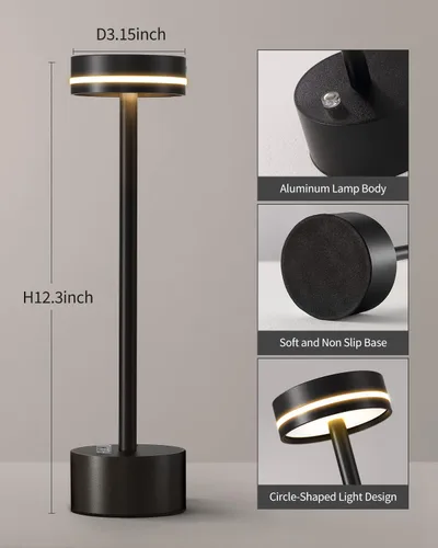 Vista 5 de PUSU Juego de lámparas de mesa inalámbricas de 2 unidades, lámpara de escritorio LED portátil con batería, luces de mesa de 3 niveles de brillo