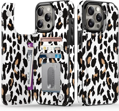 Vista 100 de FUNMIKO Funda tipo cartera para iPhone 15 con tarjetero + clip para efectivo, bloqueo RFID, protección contra caídas de grado militar y obras