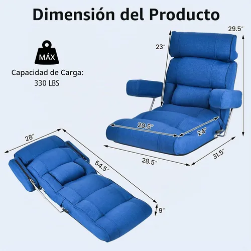 Vista 3 de GIANTEX - Silla plegable ajustable – Silla de suelo perezosa con respaldo infinitamente ajustable, reposabrazos y asiento extensibles, sofá