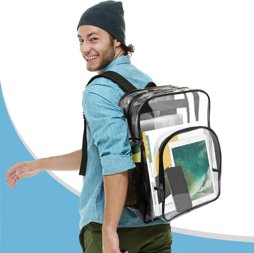 Vista 12 de Mochila transparente de PVC grande resistente Mochila transparente, Gris, Transparente