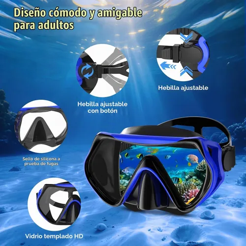 Vista 3 de Snorkeling Gear for Adults, Dry Snorkel Mask Set Anti-Fog Negro azul