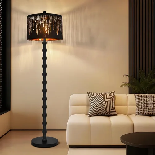 Vista 12 de Lámpara de pie de arco para sala de estar con control remoto, lámparas de pie bohemias de granja con 3 temperaturas de color, lámpara de pie rústica