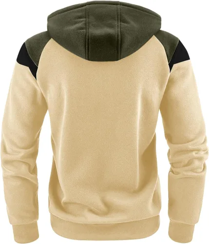 Vista 2 de ORT Sudadera con capucha ligera con cremallera y bolsillos, de manga larga, con cremallera completa, Caqui