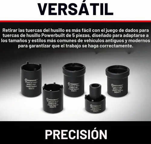 Vista 4 de Powerbuilt 648636 - Kit de herramientas para tuercas de husillo, 5 piezas, tuercas de husillo para extraer, varios tamaños, marcas de tamaño, caja