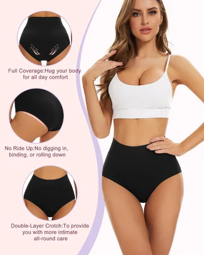 Vista 2 de Sunm Boutique Ropa interior de algodón para mujer, de cintura alta, cobertura completa, bragas, talla grande, paquete de 3457
