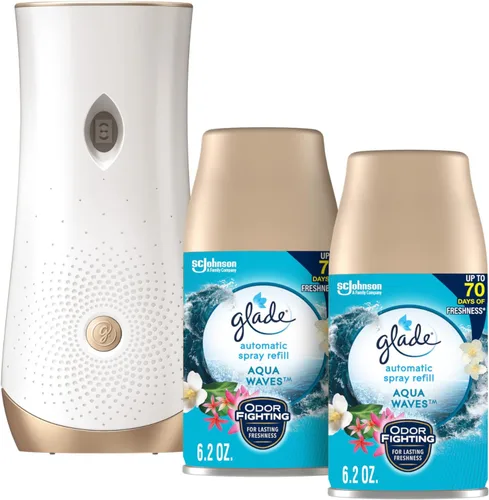 Vista 12 de Glade Kit automático de repuesto y soporte de aerosol, ambientador para el hogar y el baño, Aqua Waves, 6.2 onzas, 2 unidades (paquete de 2)