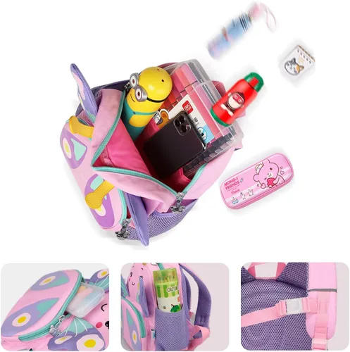 Vista 2 de CAMTOP Bonita mochila para niños pequeños, bolsa escolar pequeña de animales de dibujos animados 3D, para niñas y niños, guardería de viaje, rosado