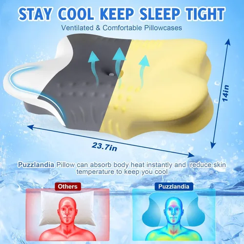 Vista 2 de Almohada cervical para el cuello para dormir de lado, almohadas de espuma viscoelástica, soporte ergonómico para el cuello para aliviar el dolor