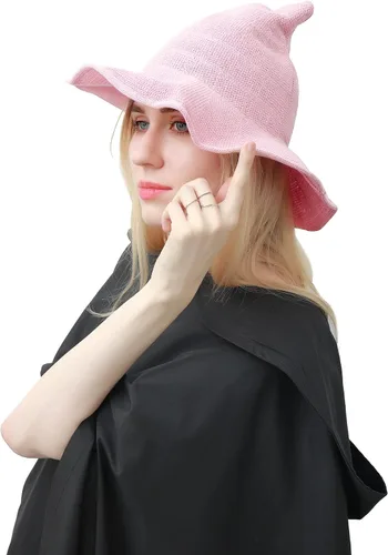 Vista 9 de DAZCOS Sombrero de bruja de punto multicolor transpirable de ala ancha plegable para mujer, disfraz de Navidad