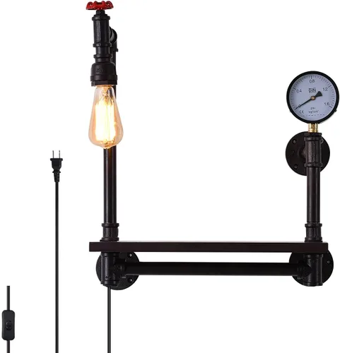 Vista 6 de Lámpara de pared industrial enchufable con base E26 Edison, estilo retro vintage, luces de pared con cable enchufable ajustable de 5.9 pies, aplique