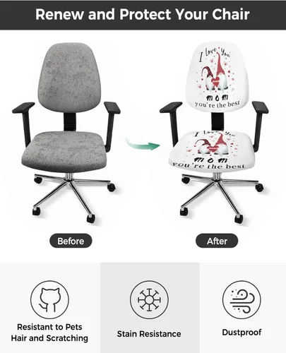 Vista 3 de Office Chair Cover I Love You Mom Protective Stretchable Universal Computer Chair Covers Gnome White Backdrop Stretch Rotating Chair Slipcover