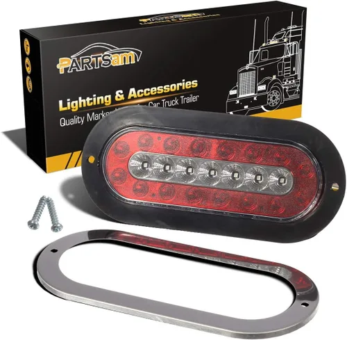 Vista 3 de Partsam 4 luces LED ovaladas de 6.5 pulgadas para remolque, 23 luces LED de montaje en brida, luces traseras de freno rojas, luces de marcha