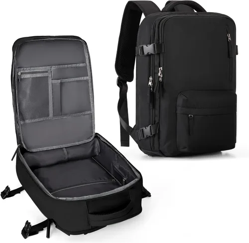 Vista 35 de WONHOX - Mochila grande, aprobada para vuelo, unisex, para viajes, trabajo, negocios o laptop, a1-Negro, Medium