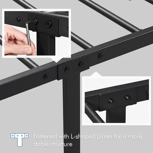 Vista 9 de Yaheetech Estructura de Cama Plataforma de Tamaño Individual con Cabecera de Diseño de Flecha, Base de Colchón de Metal de 13 Pulgadas