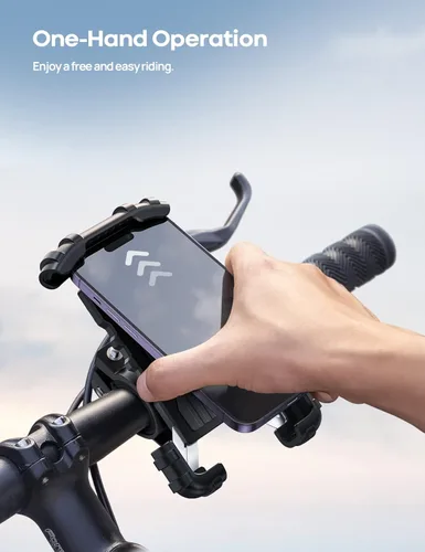 Vista 2 de Lamicall - Soporte de teléfono para bicicleta, soporte para teléfono celular, abrazadera para manubrio de bicicleta, clip para teléfono 11 Pro Max