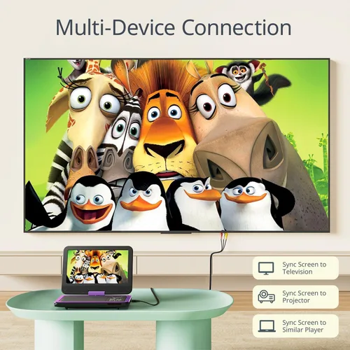 Vista 4 de Yoton - Reproductor de DVD portátil de 12.5 pulgadas, pantalla HD de 10.5 Púrpura