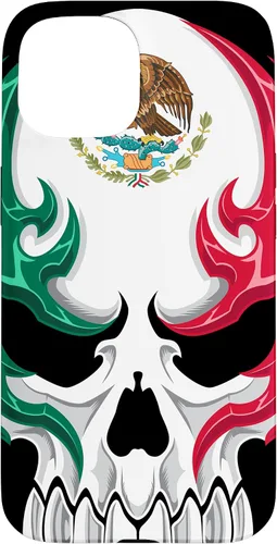 Vista 6 de Funda para iPhone 17 con diseño de bandera de México, diseño tribal de calavera mexicana