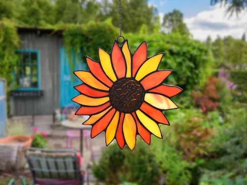Vista 5 de Lolitarcrafts Atrapasoles de girasol, regalos de flores de sol, colgantes de vidrieras para mamá, abuela