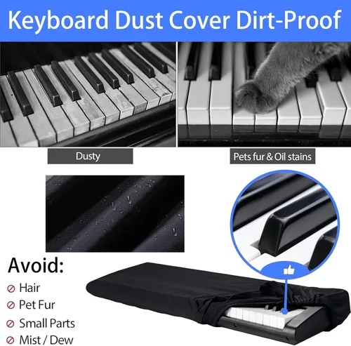 Vista 4 de Cubierta antipolvo para teclado de piano de 88 teclas, a prueba de suciedad, elástica, ajustable, con elástico y bloqueo de cable, accesorios