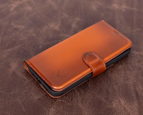 Vista 5 de Funda tipo cartera hecha a mano para iPhone 17 Pro MAX / 17 Pro, 17 Pro, 17 Air, 16 Pro, cartera de 4 tarjetas de cuero genuino, magnética