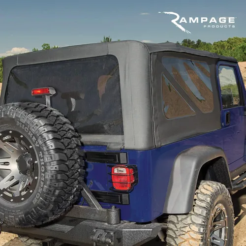 Vista 4 de RAMPAGE PRODUCTS Rampage Factory Replacement Soft Top de Repuesto con Fundas para Puertas Vinilo, Mezclilla Negra con Ventanas Transparentes Negro