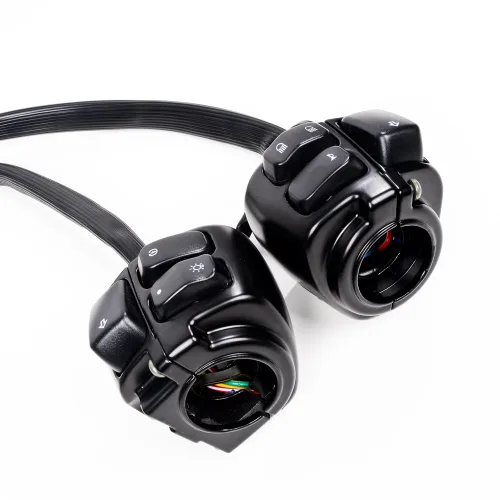 Vista 18 de Juego compatible para 1 pulgada de manillar de Harley 96-12, interruptor de bocina, luces delanteras y señales de giro, empuñaduras y tapa de Negro