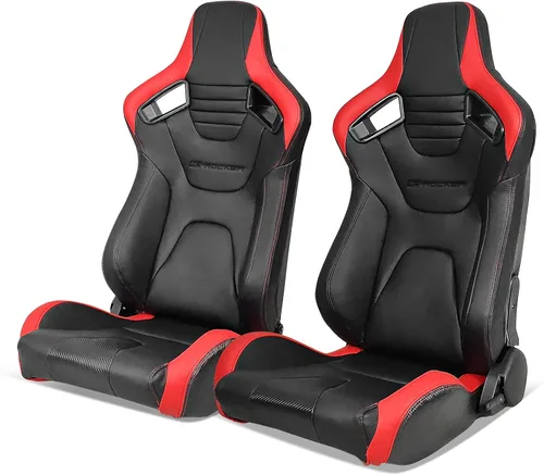 Vista 23 de IKON MOTORSPORTS, Asiento universal de carreras PU + cuero de carbono + gamuza, con deslizadores dobles, asiento deportivo reclinable negro