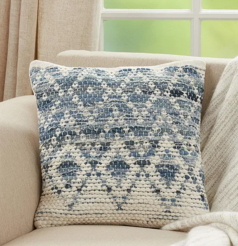 Vista 4 de SARO LIFESTYLE Nautica Collection Diamond Chindi - Funda de almohada, 18 x 18 pulgadas, color azul