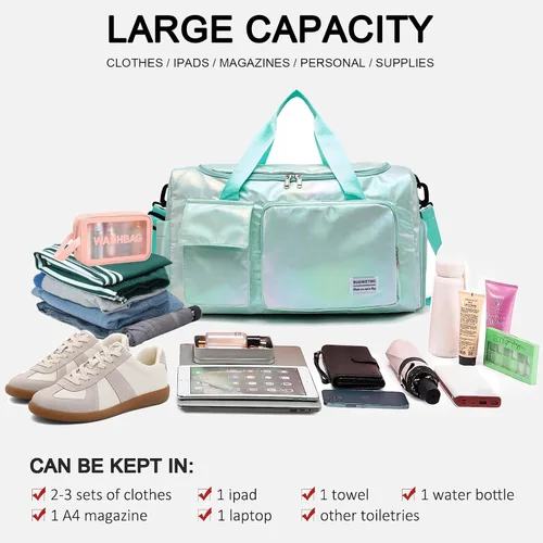Vista 21 de Pequeña bolsa de gimnasio para mujer, bolsa de viaje con compartimento para zapatos