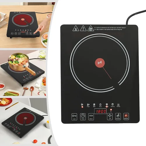 Vista 3 de Estufa eléctrica de cocina, estufa eléctrica de cerámica de 1800 W, estufa eléctrica, quemador superior, control táctil LED, portátil, quemador