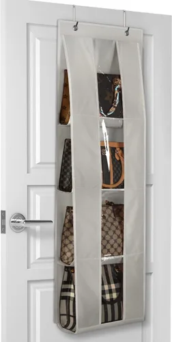 Vista 7 de Lirex Organizador de bolso para colgar sobre la puerta, con 4 bolsillos transparentes plegables, para bolsos, bufandas, ropa y leggings, organizador