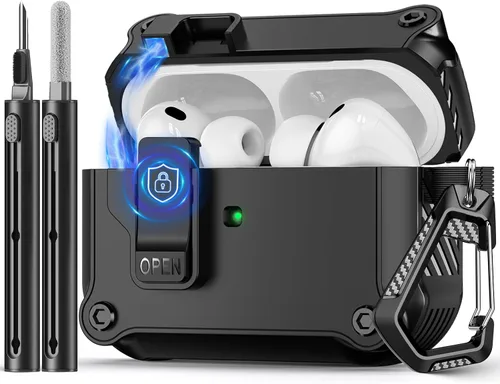 Vista 28 de Pohgelan Compatible con AirPods Pro 2ª/1ª generación, estuche con cierre magnético automático y kit de limpieza, compatible con funda Magsafe - Negro
